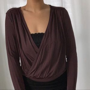 H&M Mulberry Purple Deep VNeck Body Suit- Large